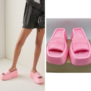 Alexander Wang Taji Platform Slides Neon Bubblegum Pink Heeled Sandals EU 37 US7